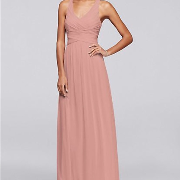 mesh long bridesmaid dress with crisscross back